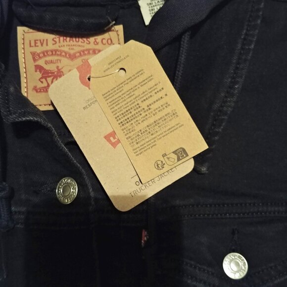 Levi's Black Hybrid Denim Hoodie Original Trucker Jacket Size M - Picture 6 of 12